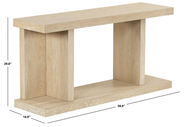 Claramay Console Table With Cerused Grain Finish, Solid Wood, Spacious Top & Lower Shelf (58")