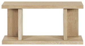 Claramay Console Table With Cerused Grain Finish, Solid Wood, Spacious Top & Lower Shelf (58")