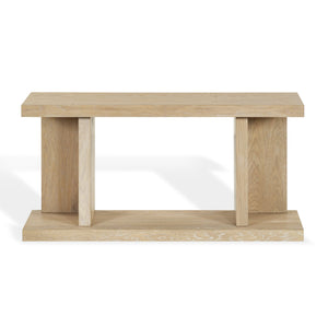 Claramay Console Table With Cerused Grain Finish, Solid Wood, Spacious Top & Lower Shelf (58")