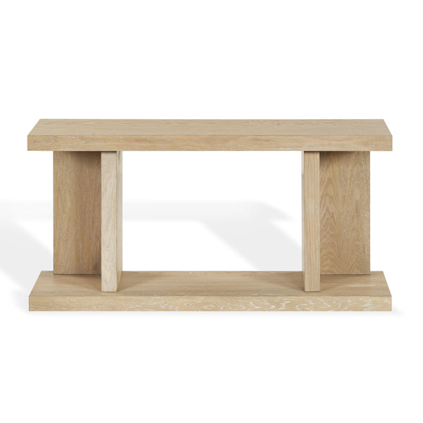 Claramay Console Table With Cerused Grain Finish, Solid Wood, Spacious Top & Lower Shelf (58")