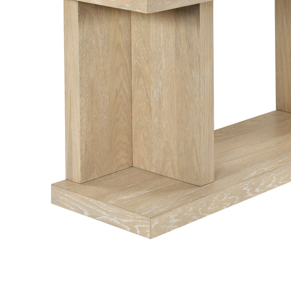 Claramay Console Table With Cerused Grain Finish, Solid Wood, Spacious Top & Lower Shelf (58")