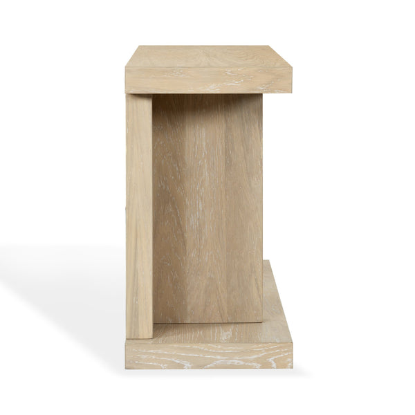 Claramay Console Table With Cerused Grain Finish, Solid Wood, Spacious Top & Lower Shelf (58")