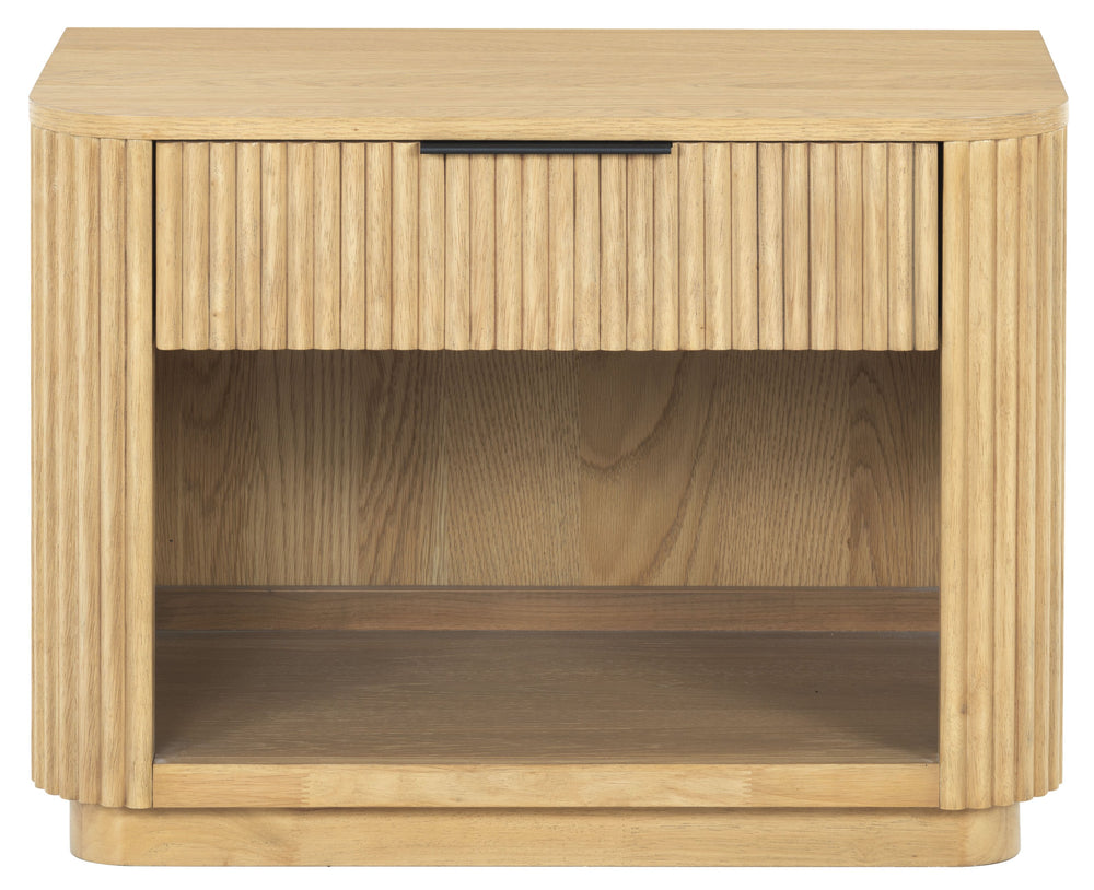 Barrymore Reeded Wood 1-Drawer Nightstand — Contemporary Warm-Tone Bedside Table With Metal Legs And Smooth-Glide Drawer