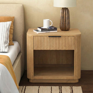 Barrymore Reeded Wood 1-Drawer Nightstand — Contemporary Warm-Tone Bedside Table With Metal Legs And Smooth-Glide Drawer