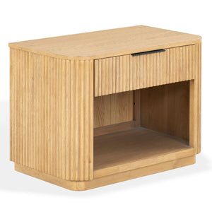 Barrymore Reeded Wood 1-Drawer Nightstand — Contemporary Warm-Tone Bedside Table With Metal Legs And Smooth-Glide Drawer