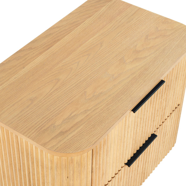 Barrymore Reeded Wood 2-Drawer Nightstand With Metal Legs, Compact Transitional Bedside Storage Solution