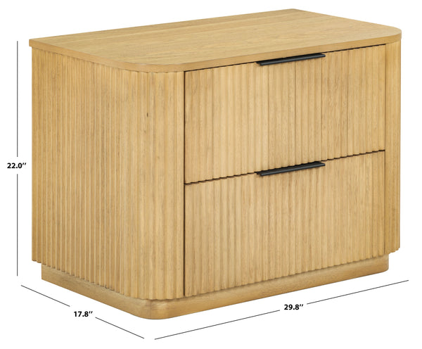 Barrymore Reeded Wood 2-Drawer Nightstand With Metal Legs, Compact Transitional Bedside Storage Solution