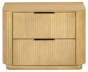 Barrymore Reeded Wood 2-Drawer Nightstand With Metal Legs, Compact Transitional Bedside Storage Solution