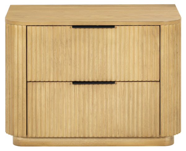Barrymore Reeded Wood 2-Drawer Nightstand With Metal Legs, Compact Transitional Bedside Storage Solution