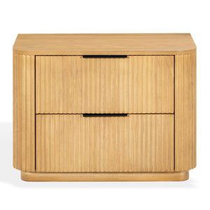 Barrymore Reeded Wood 2-Drawer Nightstand With Metal Legs, Compact Transitional Bedside Storage Solution