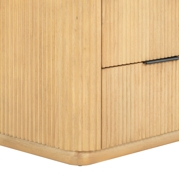 Barrymore Reeded Wood 2-Drawer Nightstand With Metal Legs, Compact Transitional Bedside Storage Solution