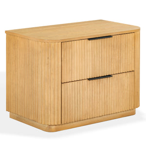 Barrymore Reeded Wood 2-Drawer Nightstand With Metal Legs, Compact Transitional Bedside Storage Solution