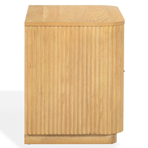 Barrymore Reeded Wood 2-Drawer Nightstand With Metal Legs, Compact Transitional Bedside Storage Solution