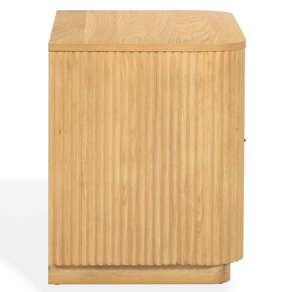 Barrymore Reeded Wood 2-Drawer Nightstand With Metal Legs, Compact Transitional Bedside Storage Solution
