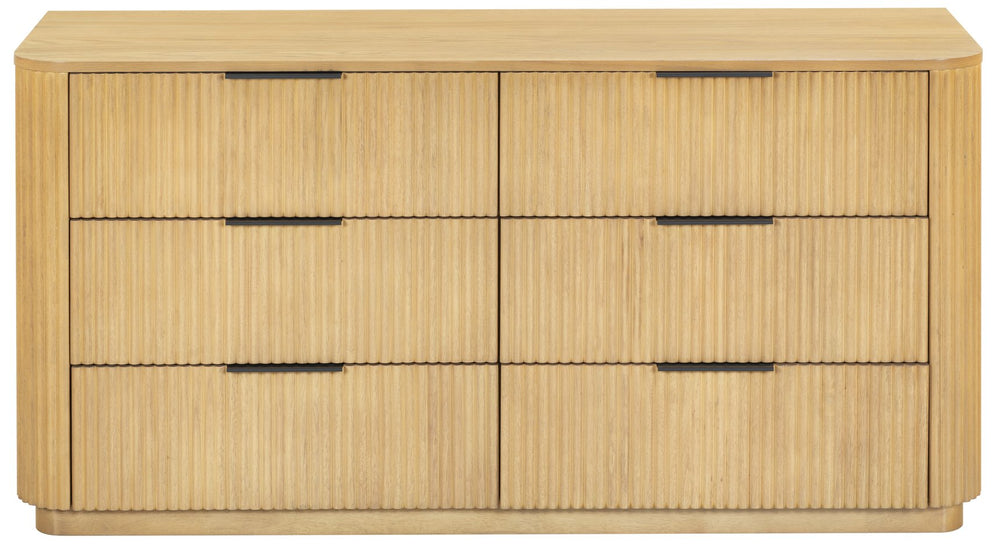 Barrymore Reeded 6-Drawer Dresser With Metal Accents — Timeless Wood Grain, Spacious Smooth Drawers