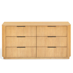 Barrymore Reeded 6-Drawer Dresser With Metal Accents — Timeless Wood Grain, Spacious Smooth Drawers