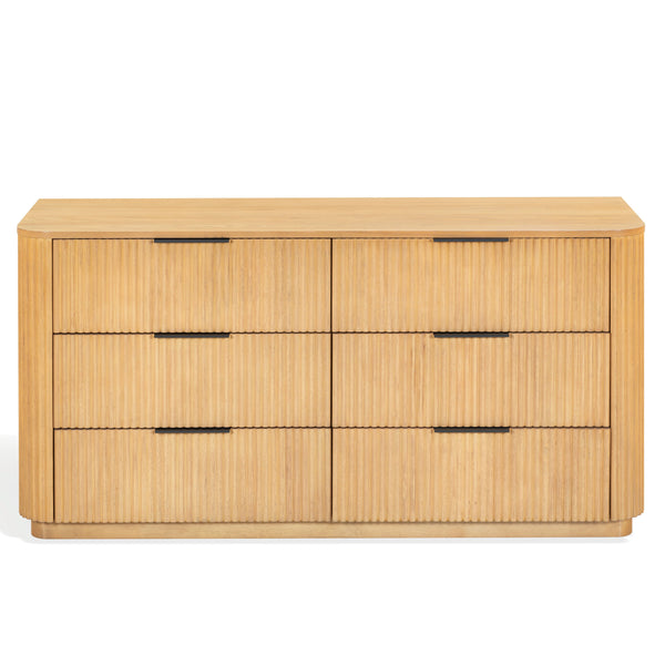 Barrymore Reeded 6-Drawer Dresser With Metal Accents — Timeless Wood Grain, Spacious Smooth Drawers