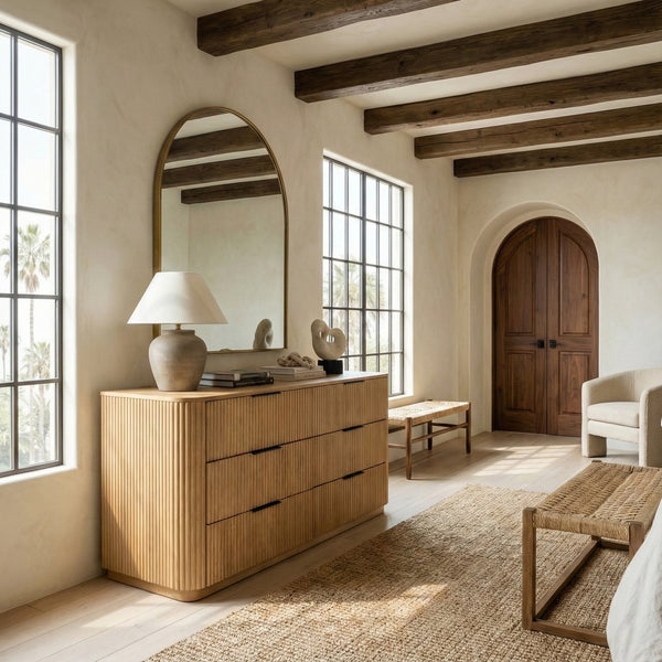 Barrymore Reeded 6-Drawer Dresser With Metal Accents — Timeless Wood Grain, Spacious Smooth Drawers