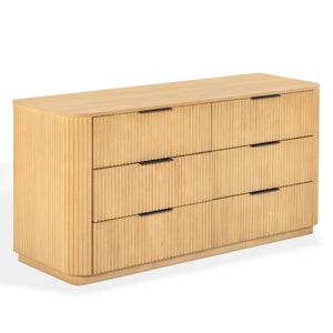 Barrymore Reeded 6-Drawer Dresser With Metal Accents — Timeless Wood Grain, Spacious Smooth Drawers