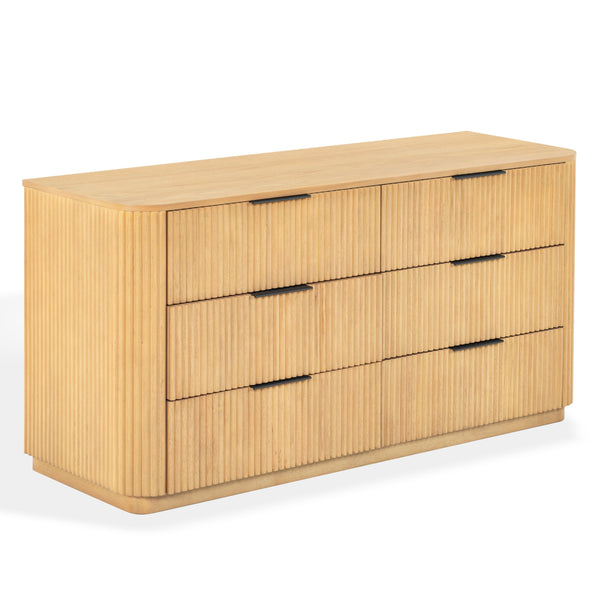 Barrymore Reeded 6-Drawer Dresser With Metal Accents — Timeless Wood Grain, Spacious Smooth Drawers