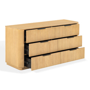 Barrymore Reeded 6-Drawer Dresser With Metal Accents — Timeless Wood Grain, Spacious Smooth Drawers