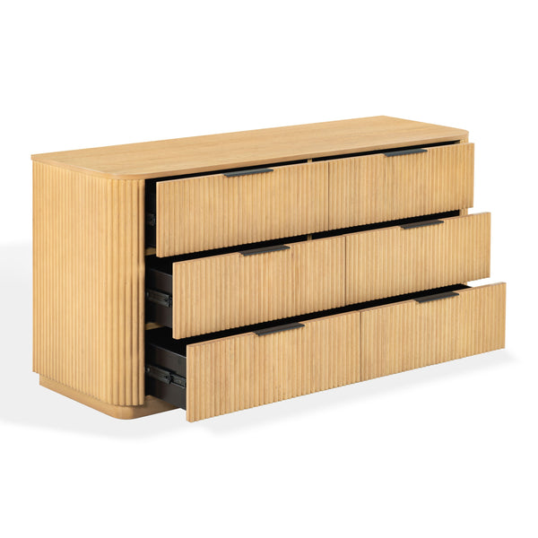 Barrymore Reeded 6-Drawer Dresser With Metal Accents — Timeless Wood Grain, Spacious Smooth Drawers