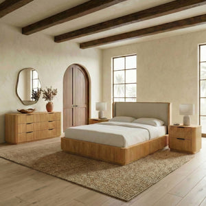 Barrymore Reeded Wood 2-Drawer Nightstand With Metal Legs, Compact Transitional Bedside Storage Solution
