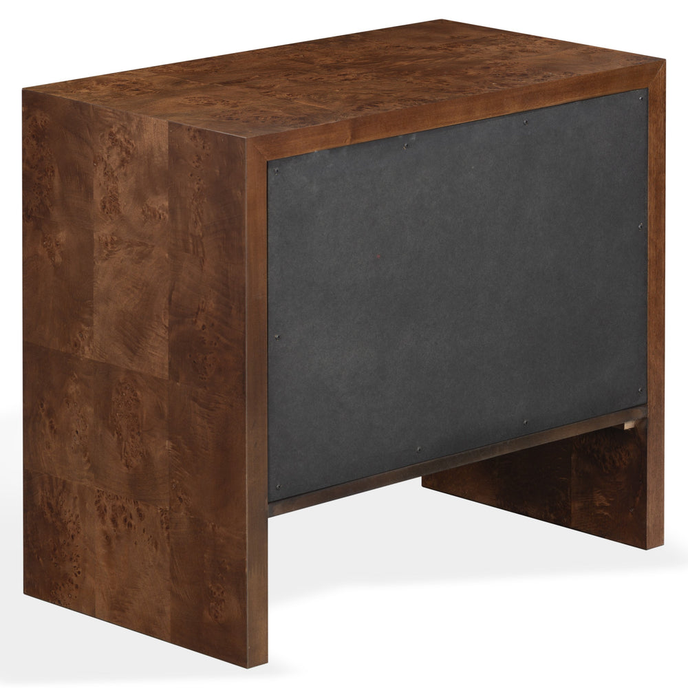 Francene Burl Wood Nightstand With Metal Accents — Sculptural Grain, Sturdy Construction, Versatile Storage