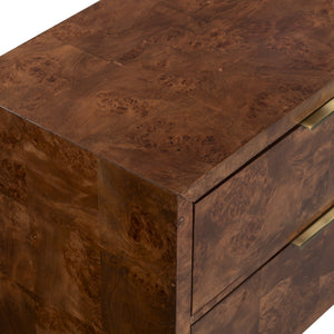 Francene Burl Wood Nightstand With Metal Accents — Sculptural Grain, Sturdy Construction, Versatile Storage