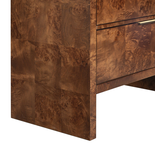 Francene Burl Wood Nightstand With Metal Accents — Sculptural Grain, Sturdy Construction, Versatile Storage