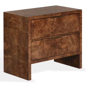 Francene Burl Wood Nightstand With Metal Accents — Sculptural Grain, Sturdy Construction, Versatile Storage