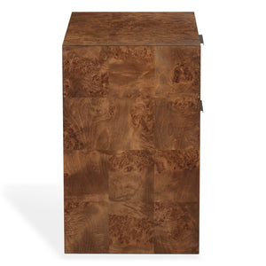 Francene Burl Wood Nightstand With Metal Accents — Sculptural Grain, Sturdy Construction, Versatile Storage
