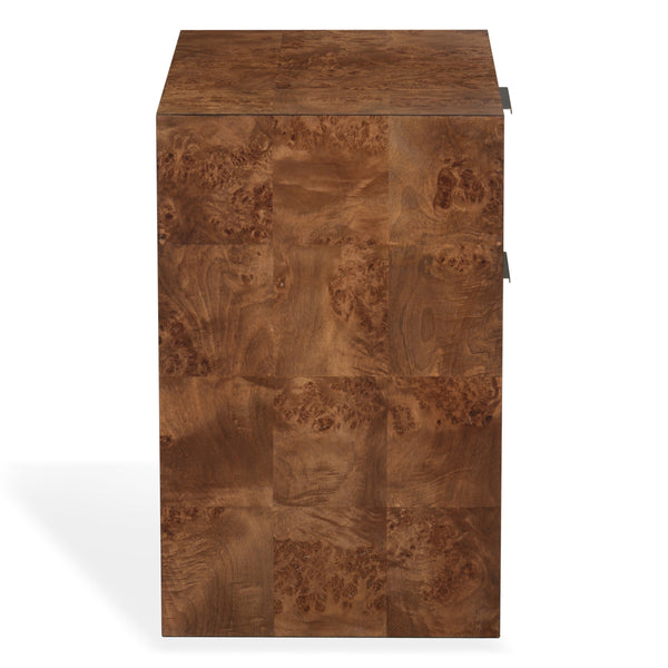 Francene Burl Wood Nightstand With Metal Accents — Sculptural Grain, Sturdy Construction, Versatile Storage