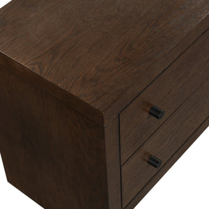 Frederick Two-Drawer Wood Nightstand With Metal Accents, Smooth-Glide Storage & Timeless Grain Finish