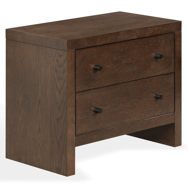 Frederick Two-Drawer Wood Nightstand With Metal Accents, Smooth-Glide Storage & Timeless Grain Finish