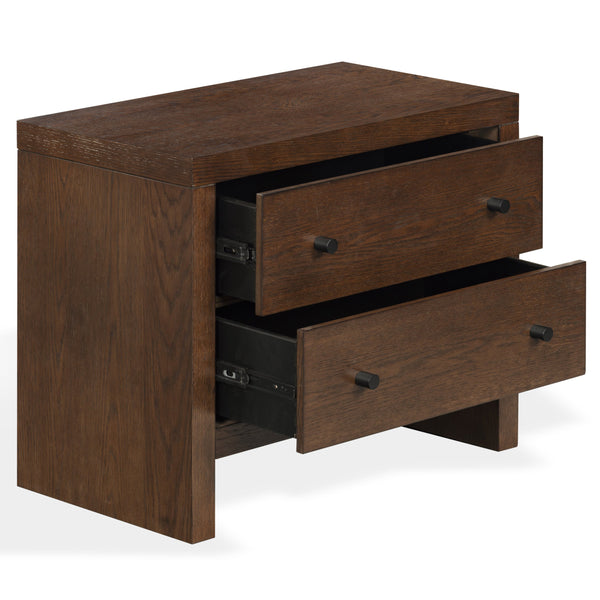 Frederick Two-Drawer Wood Nightstand With Metal Accents, Smooth-Glide Storage & Timeless Grain Finish