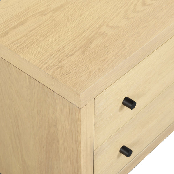 Frederick Two-Drawer Wood Nightstand With Metal Accents, Smooth-Glide Storage & Timeless Grain Finish
