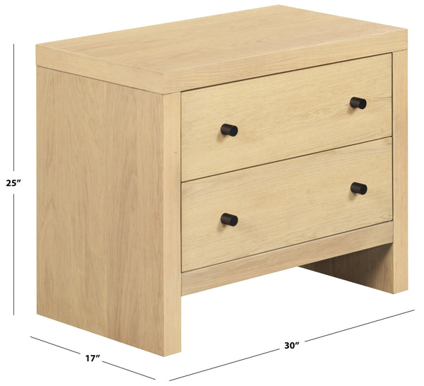 Frederick Two-Drawer Wood Nightstand With Metal Accents, Smooth-Glide Storage & Timeless Grain Finish