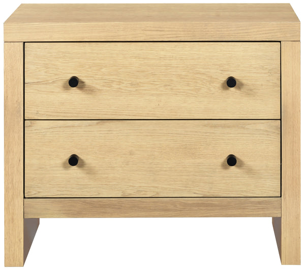 Frederick Two-Drawer Wood Nightstand With Metal Accents, Smooth-Glide Storage & Timeless Grain Finish