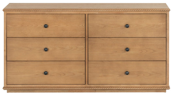 Safavieh Octavian Rope Carved Wood Dresser with Brown Oak Finish for Primary Bedroom Storage SFV2234A