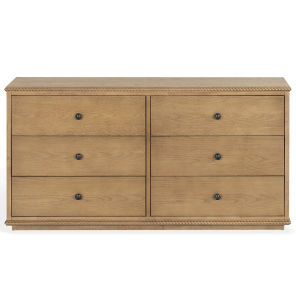 Safavieh Octavian Rope Carved Wood Dresser with Brown Oak Finish for Primary Bedroom Storage SFV2234A