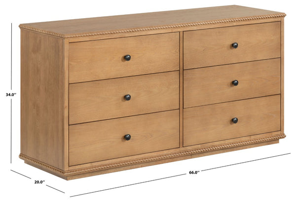 Safavieh Octavian Rope Carved Wood Dresser with Brown Oak Finish for Primary Bedroom Storage SFV2234A