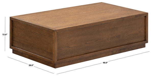 Safavieh Zeus Solid Wood Rectangular Coffee Table Warm Oak Finish Low Profile Living Room Brown SFV2235A