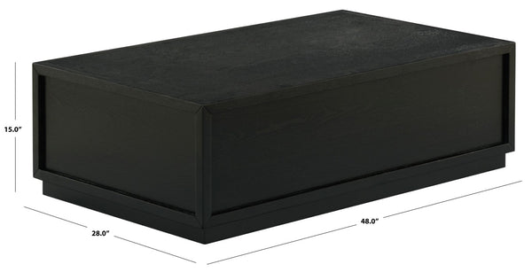 Safavieh Zeus Solid Wood Rectangular Coffee Table Warm Oak Finish Low Profile Living Room Black SFV2235B