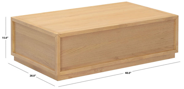 Safavieh Zeus Solid Wood Rectangular Coffee Table Warm Oak Finish Low Profile Living Room Cream SFV2235C