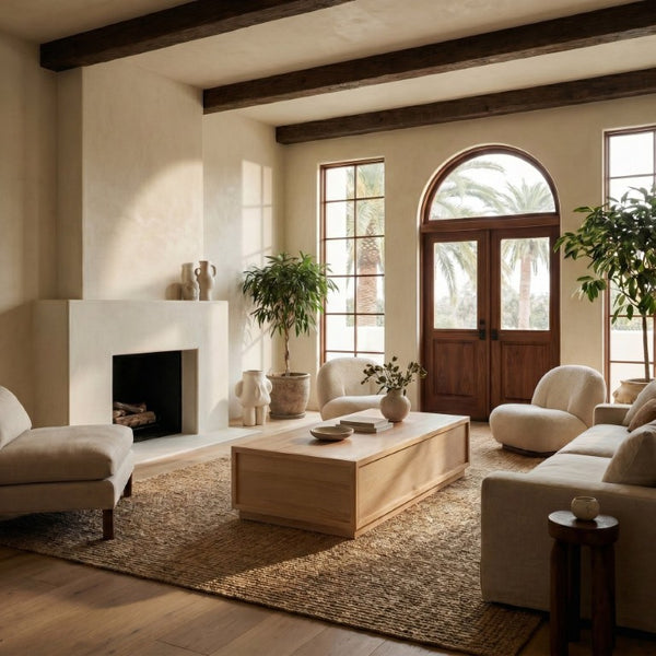 Safavieh Zeus Solid Wood Rectangular Coffee Table Warm Oak Finish Low Profile Living Room Cream SFV2235C