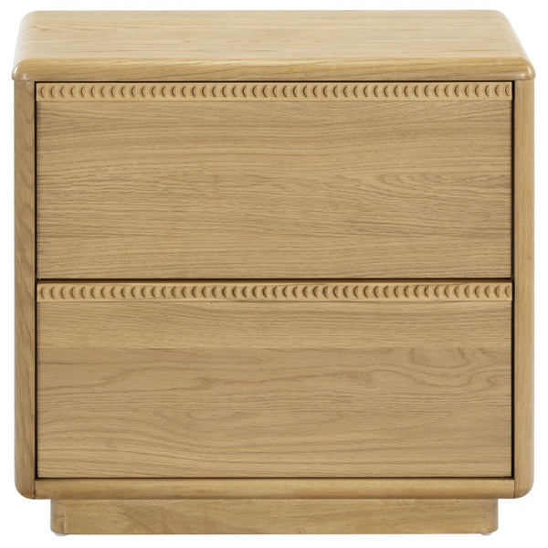 Safavieh Alanna Solid Oak Nightstand with Carved Drawer Fronts for Bohemian Bedroom Styling Brown Oak SFV2236B