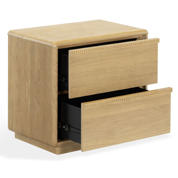 Safavieh Alanna Solid Oak Nightstand with Carved Drawer Fronts for Bohemian Bedroom Styling Brown Oak SFV2236B