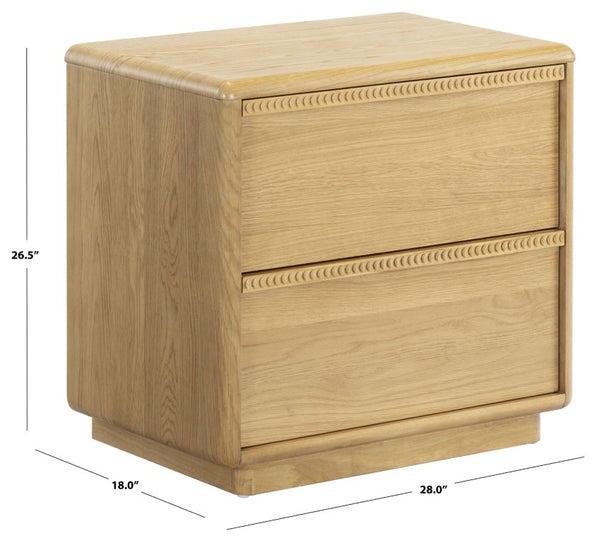 Safavieh Alanna Solid Oak Nightstand with Carved Drawer Fronts for Bohemian Bedroom Styling Brown Oak SFV2236B