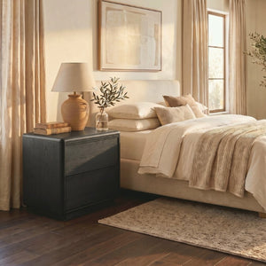 Safavieh Alanna Solid Oak Nightstand with Carved Drawer Fronts for Bohemian Bedroom Styling Black SFV2236C